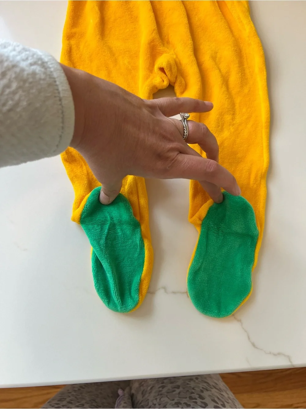 Vintage German Yellow Terry Cloth One-Piece Footed Romper with Cat Applique